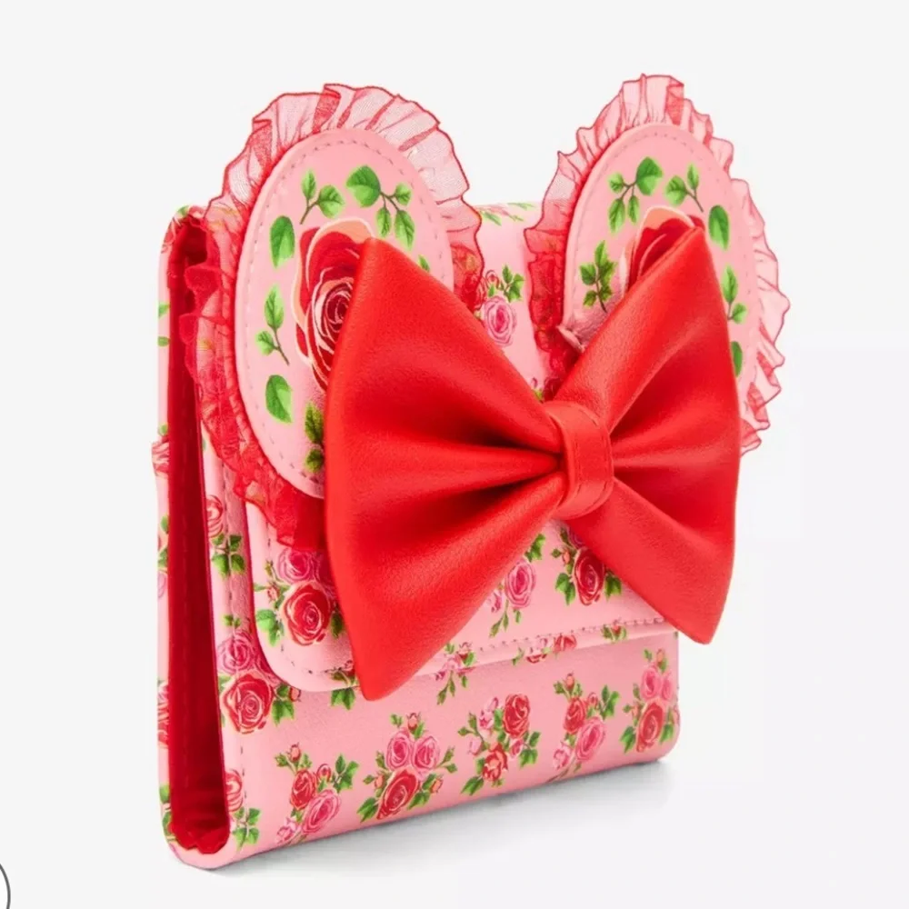 Loungefly Disney Minnie Mouse Pink & Red Roses Figural Mini Flap Wallet